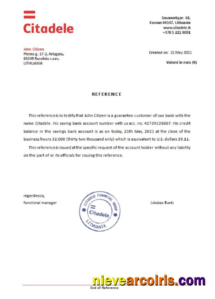 Lithuania Citadele bank reference